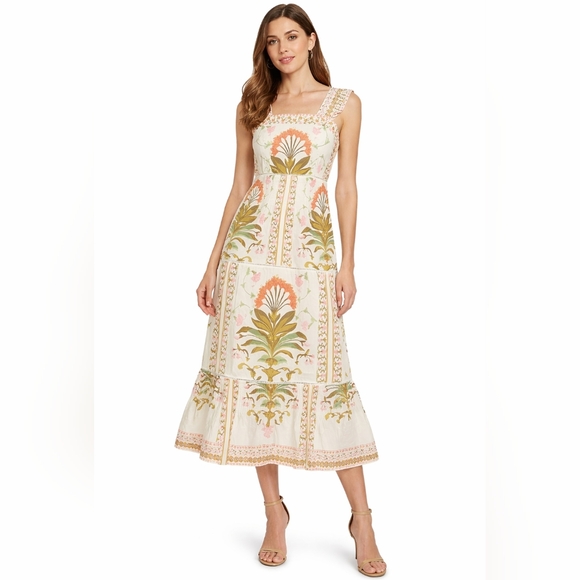 CeCe Dresses & Skirts - CeCe Print Pintuck Sleeveless Midi Dress Square Neck Size 4 NWT